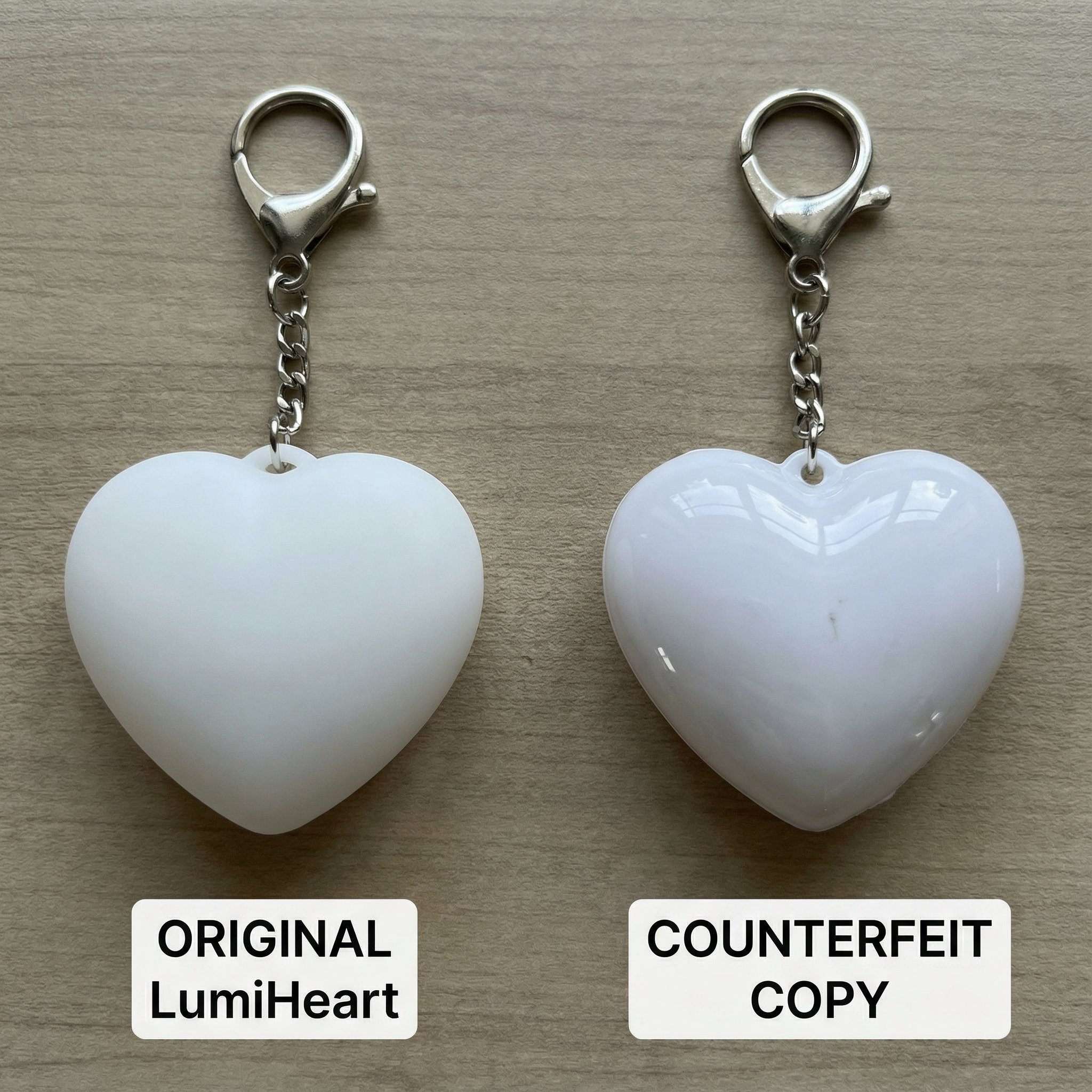 Original vs Fake LumiHeart Comparison